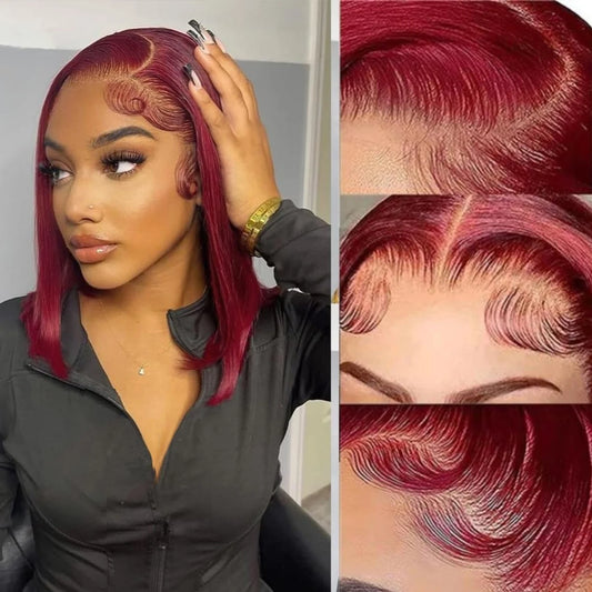 Burgundy Bob Wig Human Hair 13x4 Frontal Lace - Petti’s Natural Boutique
