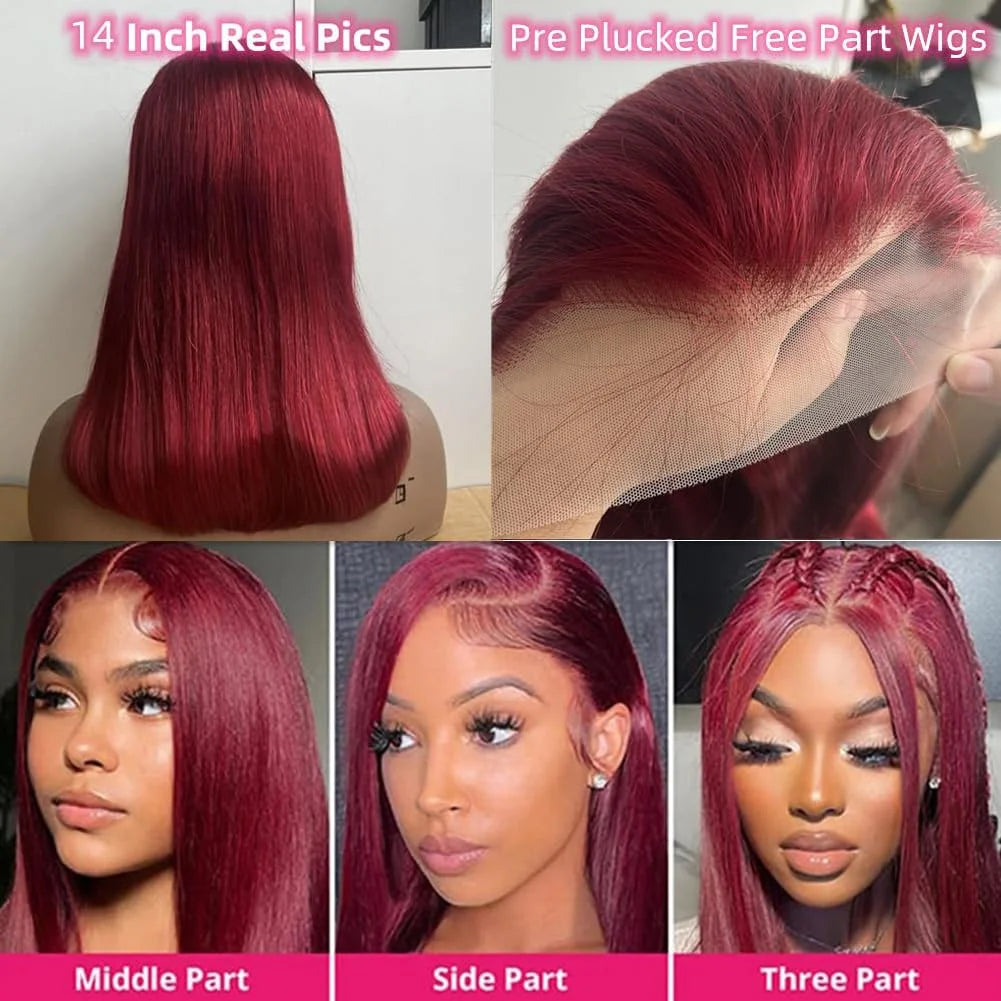 Burgundy Bob Wig Human Hair 13x4 Frontal Lace - Petti’s Natural Boutique