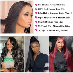 200 Density HD Lace Frontal Human Hair Straight 360 Wigs - Petti’s Natural Boutique