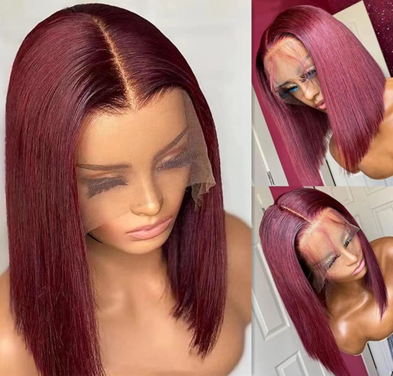 Burgundy Bob Wig Human Hair 13x4 Frontal Lace - Petti’s Natural Boutique