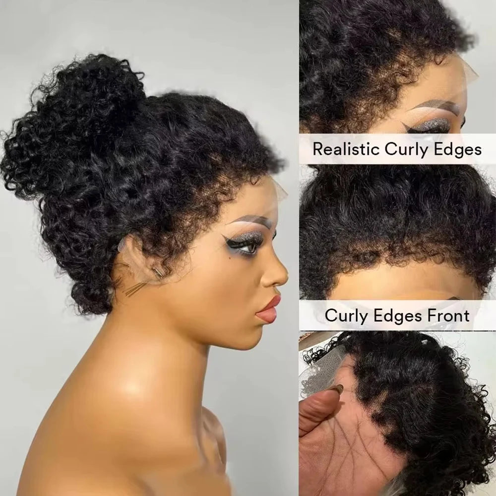 Short Bob Curly Human Hair Frontal Wig 4C Edges Lace Front Wigs - Petti’s Natural Boutique