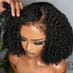 Short Bob Curly Human Hair Frontal Wig 4C Edges Lace Front Wigs - Petti’s Natural Boutique