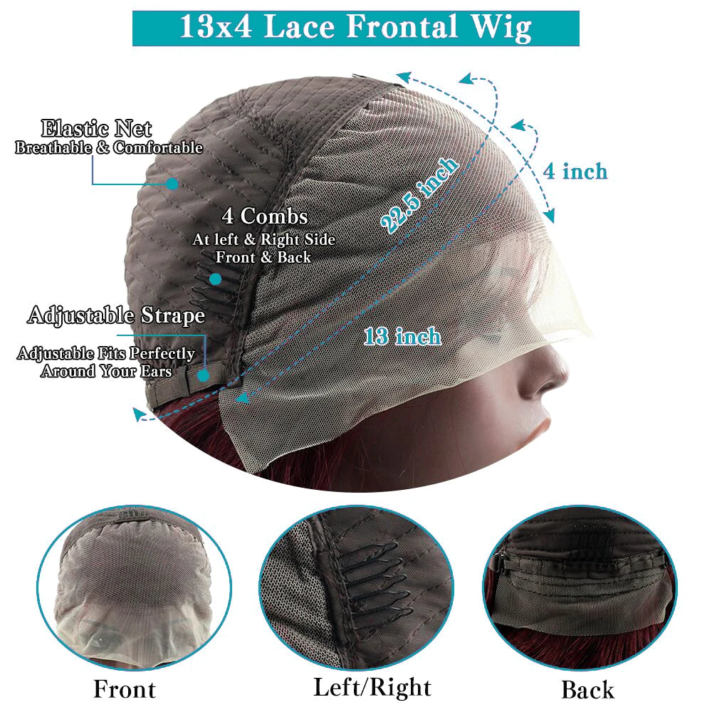 Burgundy Bob Wig Human Hair 13x4 Frontal Lace - Petti’s Natural Boutique